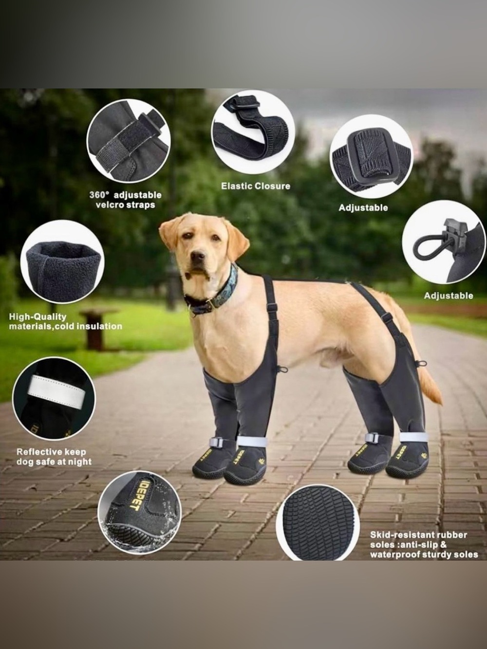 Idepet Dog Suspender Boots, Anti-Slip & Fall Waterproof Tall Shoes Legging for S